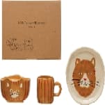 Creative Co-Op Child ' Stoneware Dinnerware with Painted Cats, Boxed Set of 3 Pieces Plate Set